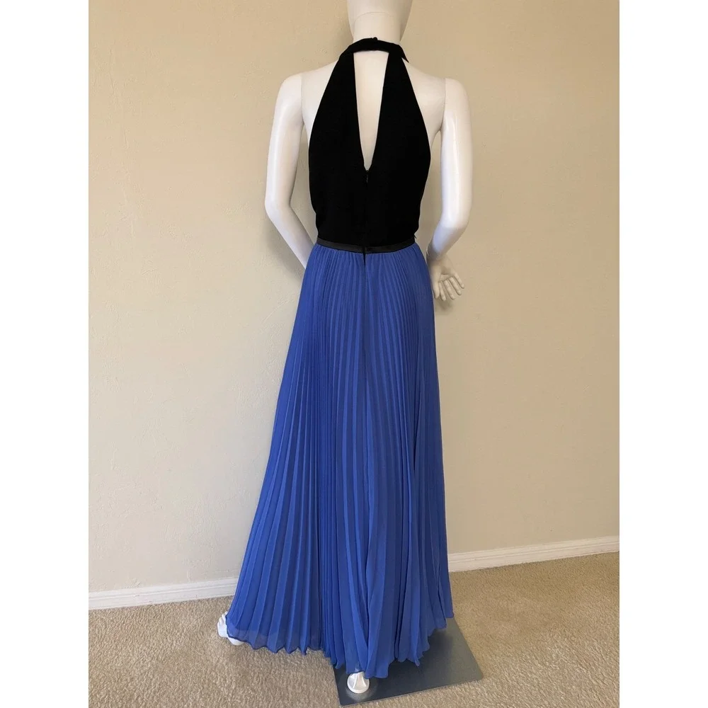 Halston Heritage Periwinkle Black Pleated Halter Maxi Gown Dress Size 12 New - Picture 11 of 17